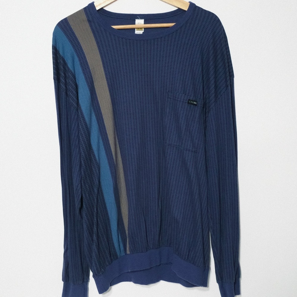 Vintage Calida Mens Blue Long Sleeve Pull Over Shirt Size XXL